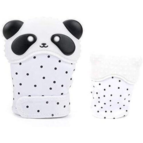 (Panda Dots) Silicone Teether Mitten, Self-Soothing Pain Relief 1