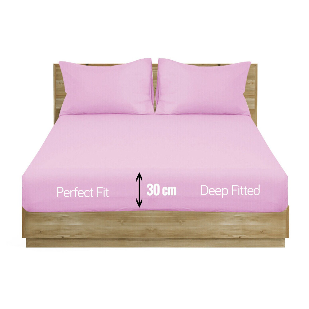 (Pink, Double) Extra Deep Fitted Sheet Bed Sheets- 12 Colours