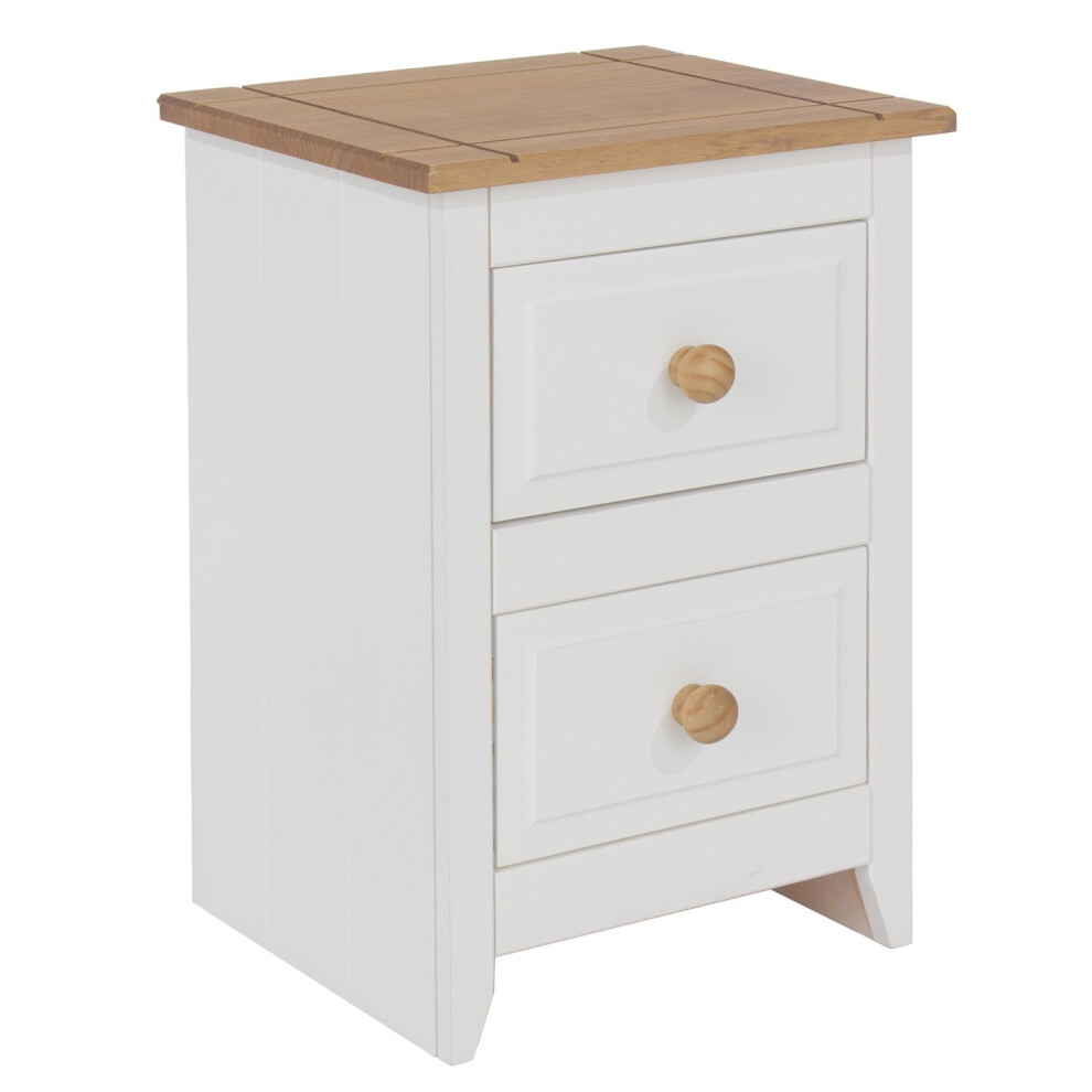 White 2 Drawer Bedside Cabinet Solid Pine Top Side Table Nightstand