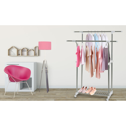 Double Extendable Clothes Rail  - Coat Hanging Rack Storage