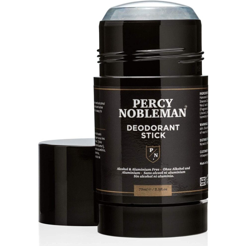Percy Nobleman Natural Deodorant Stick - Signature Scented Men's Deodorant with Aloe Vera and Witch Hazel Blend. Aluminium Free 75ml