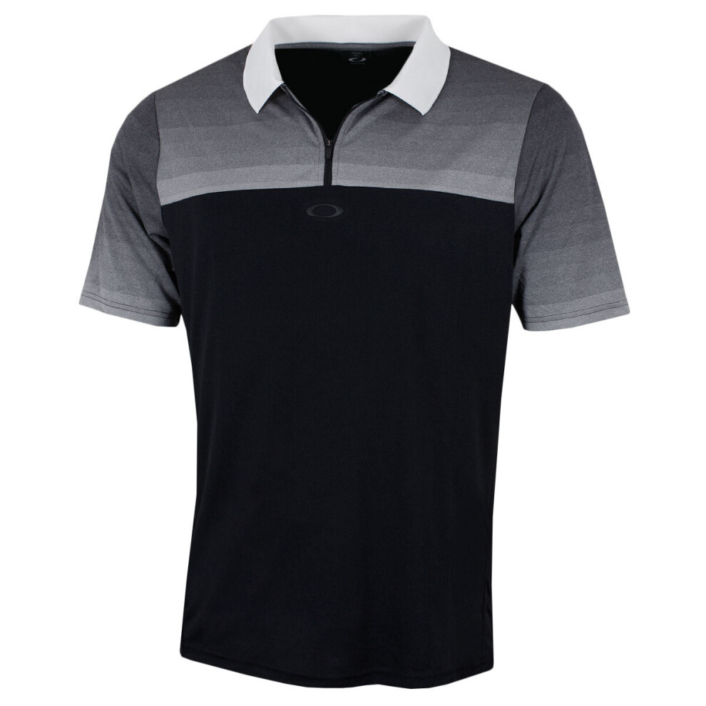 (M, Blackout) Oakley Mens SS Sublimated Jacquard Lightweight Golf Polo Shirt