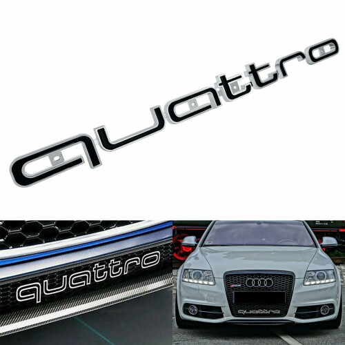 Audi Gloss Black/Chrome RS Style QUATTRO Long Front Grill Badge