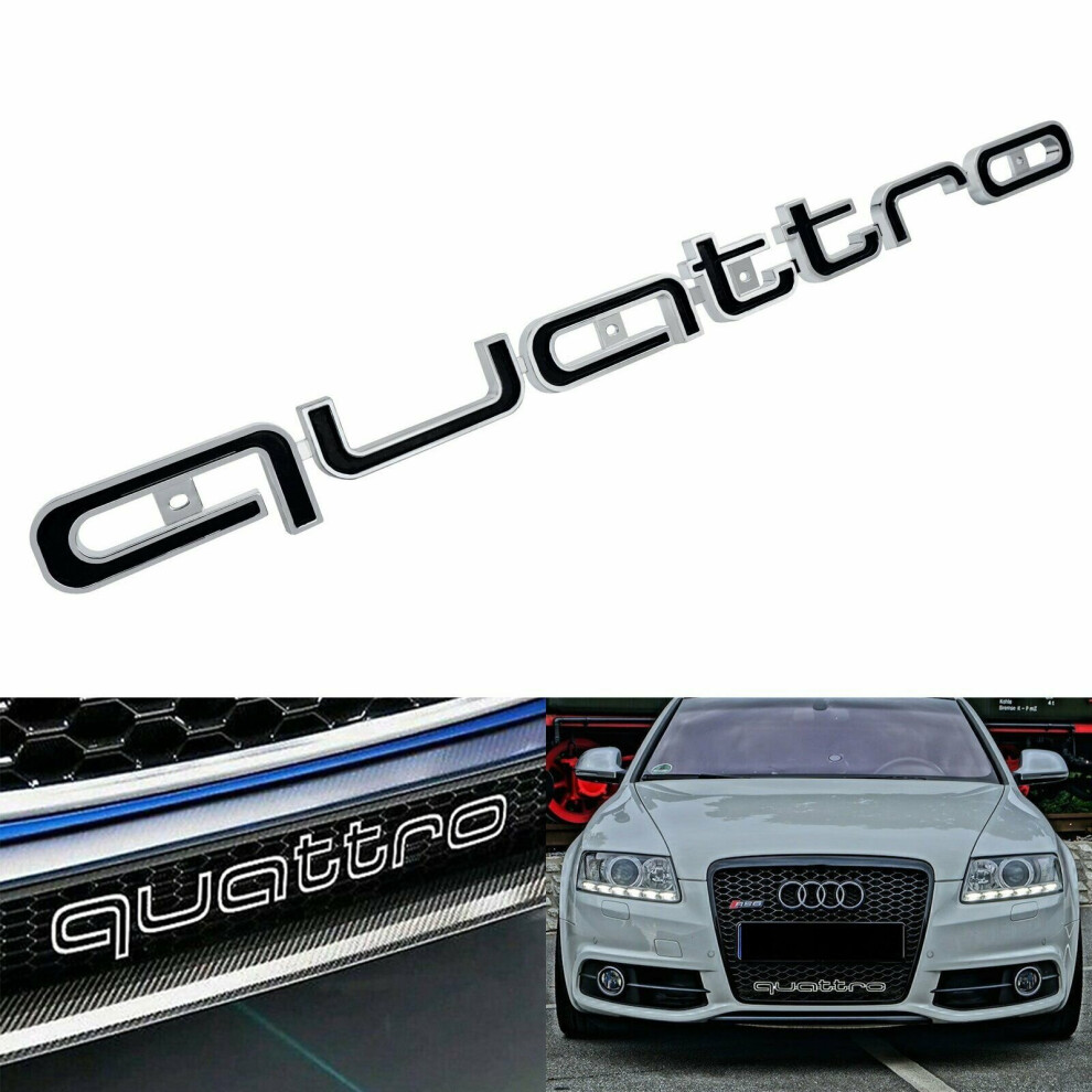 Audi Gloss Black/Chrome RS Style QUATTRO Long Front Grill Bonnet Badge Emblem Grill Badge Emblem