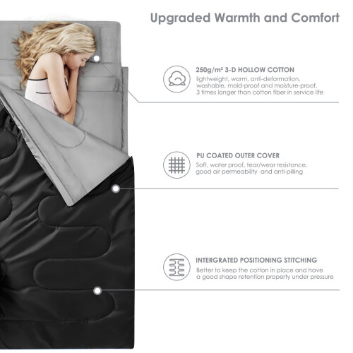 Gymax Double Sleeping Bag 4 Seasons Lightweight Camping Bag w/2 Pillows 2