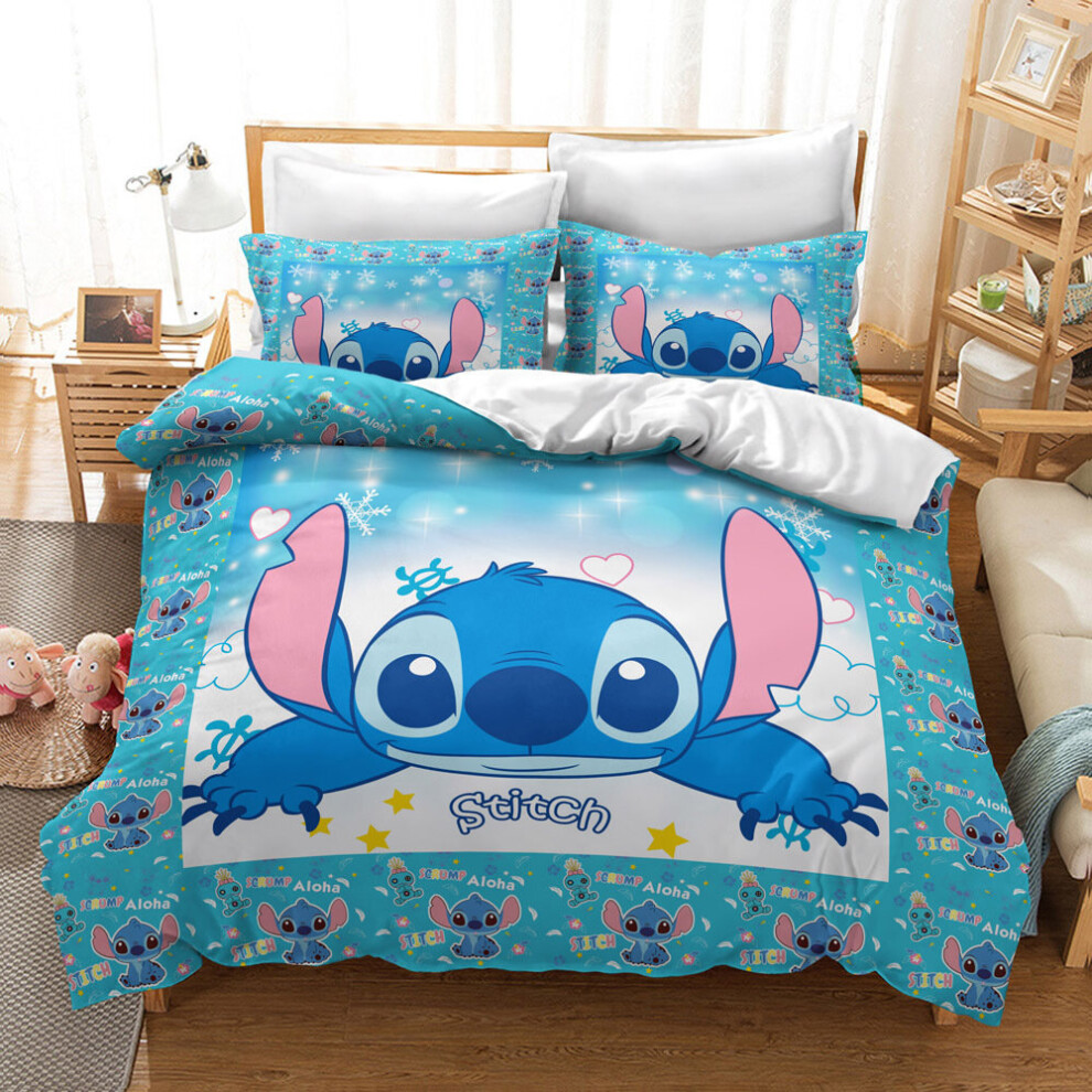 (2, Super-King) Lilo Stitch Bedding Single Double Duvet Cover Cartoon Print Set