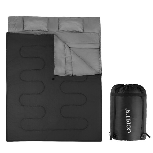 Gymax Double Sleeping Bag 4 Seasons Lightweight Camping Bag w/2 Pillows