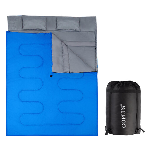 Gymax Double Sleeping Bag 4 Seasons Lightweight Camping Bag w/2 Pillows