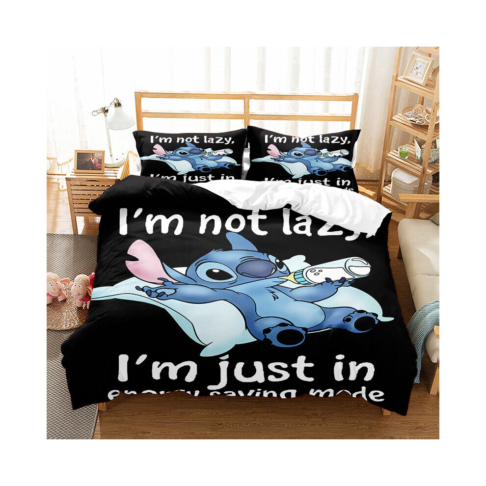 (10, Super-King) Lilo Stitch Bedding Single Double Duvet Cover Cartoon Print Set