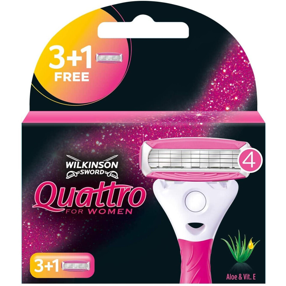 Wilkinson Sword Quattro for Women razor blades for ladies razors, 3 + 1 pieces