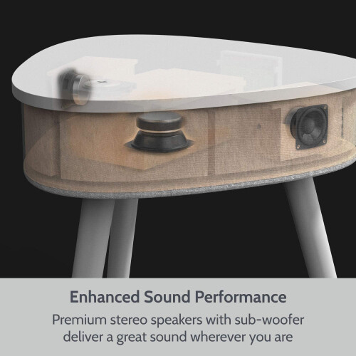 Portable Smart Side Table Bluetooth Speaker With Wireless & USB Charging Dock (White) 2