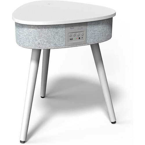 Portable Smart Side Table Bluetooth Speaker With Wireless & USB Charging Dock (White)