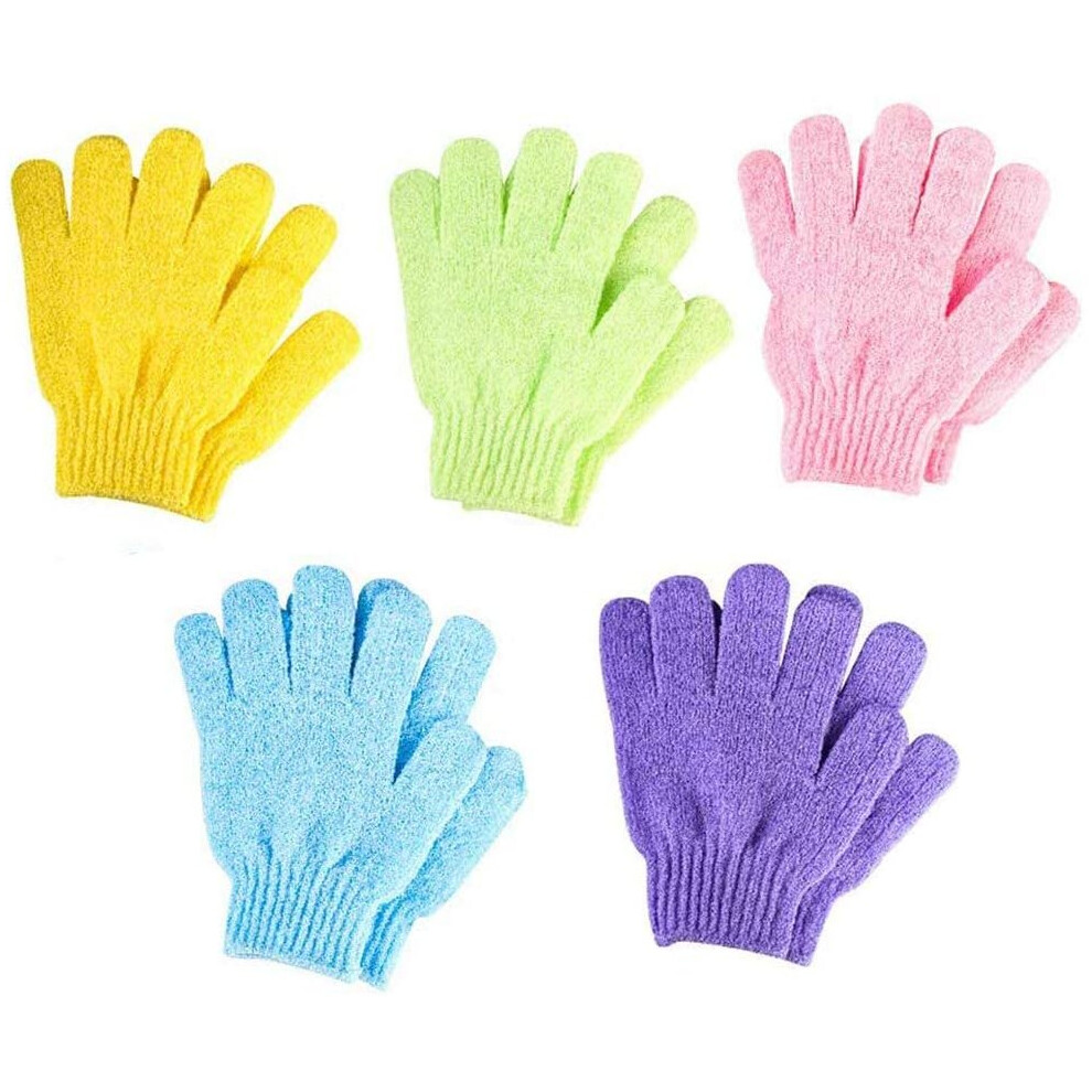 5 Pairs Exfoliating Gloves Bath Scrub Mitts, Double Sided Exfoliating Gloves, Five Fingers Bath towel, for Shower, Spa, Massage (5 Colors)