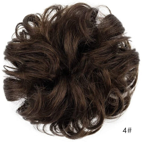 BARSDAR 100 Human Hair Scrunchies 4 Brown Curly Messy Hair Bun