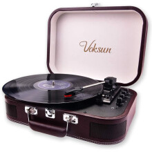 Record Player, VOKSUN Portable Bluetooth Vinyl Turntable with Built-in Stereo Speakers, 3-Speed Belt-Drive Suitcase Vinyl LP Player, Supports Vinyl to