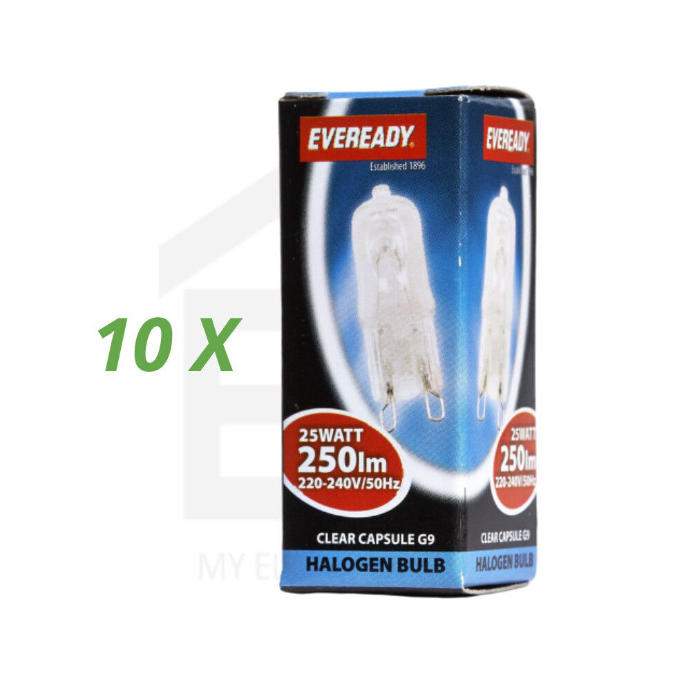 10 Pack Eveready G9 Halogen Capsule Dimmable Bulb 25W Clear UV Stop