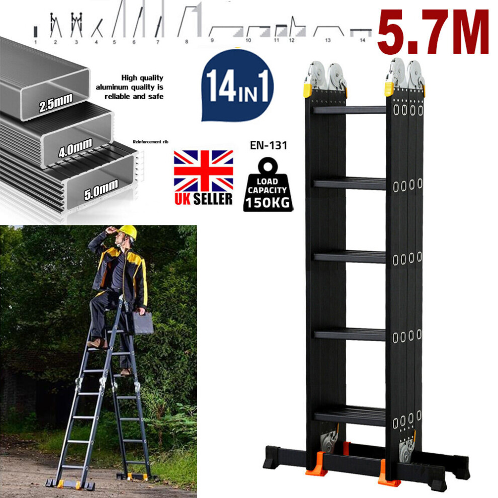 5.7M Aluminium Folding Combination Ladder Multi Purpose Platform 097239290159