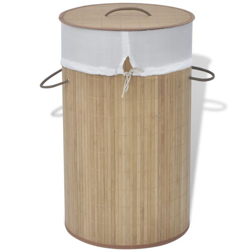 VidaXL vidaXL Bamboo Laundry Bin Round Natural Washing Clothes Storage Hamper Basket