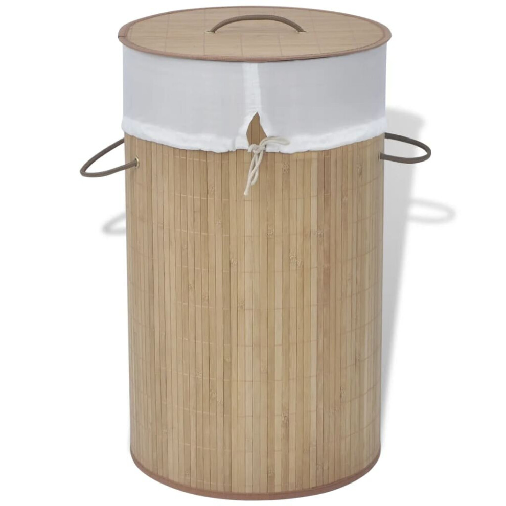 vidaXL Bamboo Laundry Bin Round Natural Washing Clothes Storage Hamper Basket