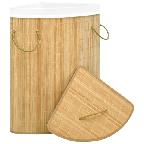 VidaXL vidaXL Bamboo Corner Laundry Basket 60L Washing Clothes Hamper Storage Bin 1