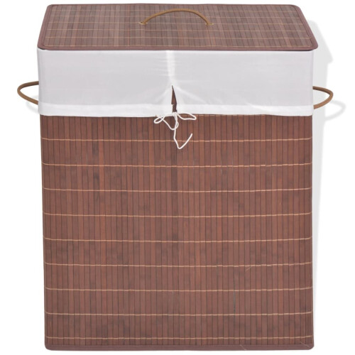 vidaXL Bamboo Laundry Bin Rectangular Brown Washing Clothes Basket Space Save