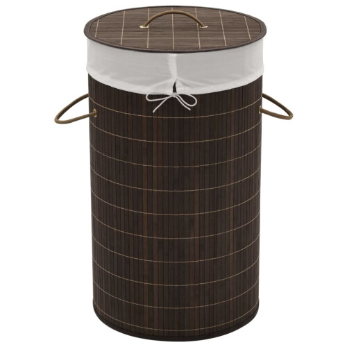 VidaXL vidaXL Bamboo Laundry Bin Round Dark Brown Washing Clothes Storage Hamper