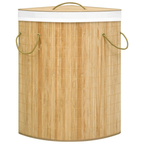 VidaXL vidaXL Bamboo Corner Laundry Basket 60L Washing Clothes Hamper Storage Bin 2