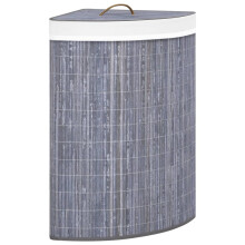 vidaXL Bamboo Corner Laundry Basket Grey 60L - Collapsible with Removable Liner, Handle on Lid, 52.3 x 37 x 65 cm, Eco-friendly, 320761