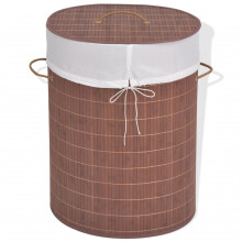 vidaXL Bamboo Laundry Bin Oval Brown Washing Clothes Basket Box Space Saving