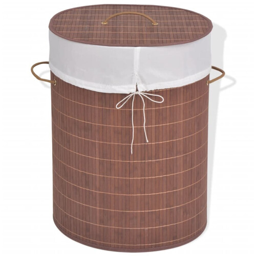 vidaXL Bamboo Laundry Bin Oval Brown Washing Clothes Basket Box Space Saving