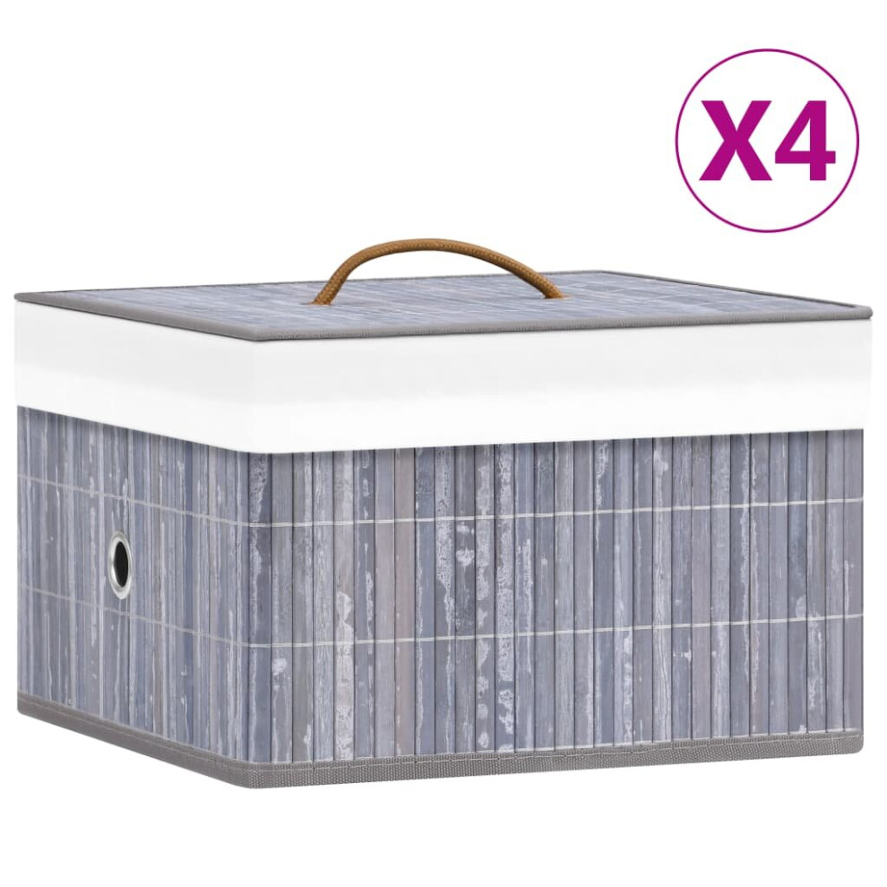 vidaXL 4x Bamboo Storage Boxes Grey Shelf Basket Chest Household Organisation