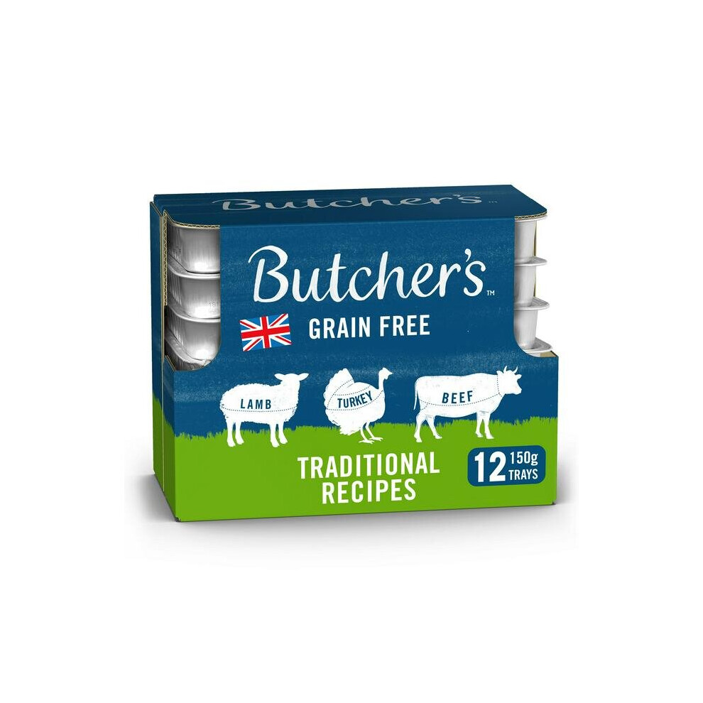 Butcher's Tray Traditional Recipes Grain-Free Dog Food 12X150g - Lamb & Veg, Turkey & Veg, Beef & Veg (Omega-3 & 6)