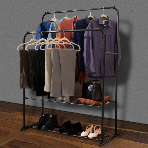 Direct Online Houseware Heavy Duty Double Clothes Rail Garment Rail with Shelf 1