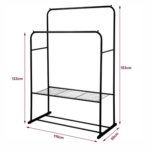 Direct Online Houseware Heavy Duty Double Clothes Rail Garment Rail with Shelf 2