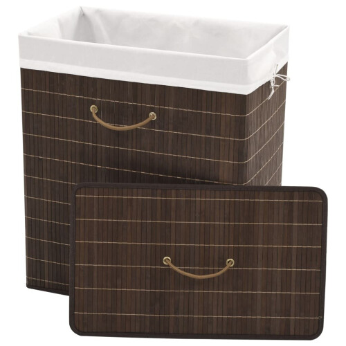 vidaXL Bamboo Laundry Bin Rectangular Dark Brown Washing Clothes Basket Box 2
