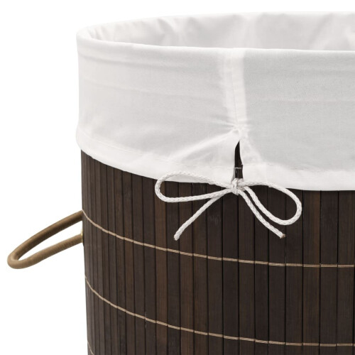 VidaXL vidaXL Bamboo Laundry Bin Round Dark Brown Washing Clothes Storage Hamper 2