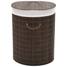 vidaXL Bamboo Laundry Bin Oval Dark Brown Clothes Storage Basket Hamper Unit