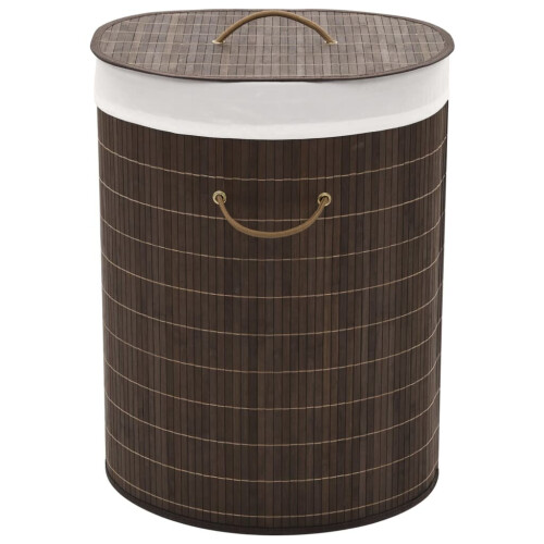 VidaXL vidaXL Bamboo Laundry Bin Oval Dark Brown Clothes Storage Basket Hamper Unit
