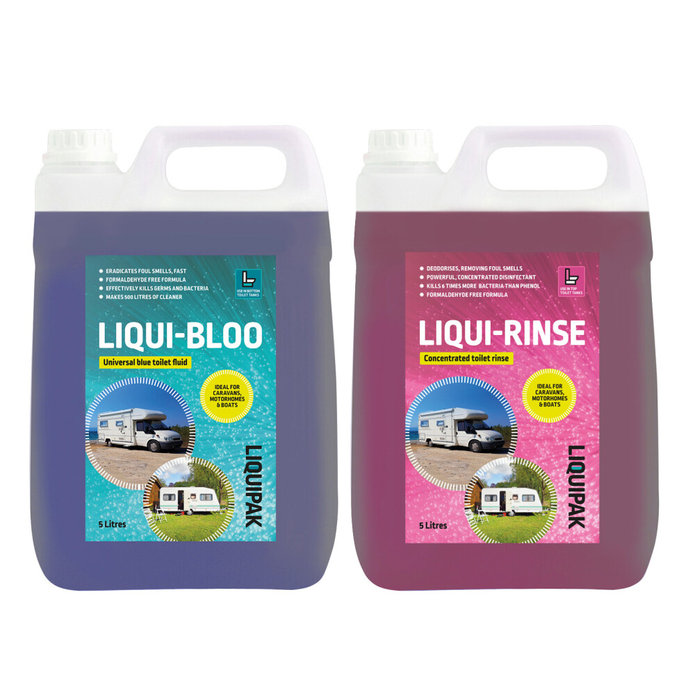 (2x5L) Twin Pack, Blue Chemical Fluid & Pink Toilet Rinse