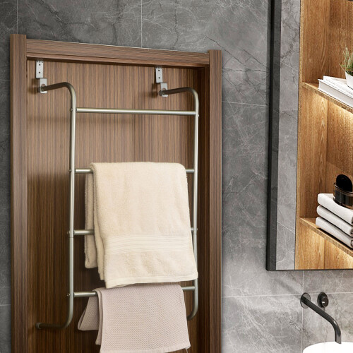 Direct Online Houseware 4 Tier Over the Door Towel Rack in Silver Powder Coating