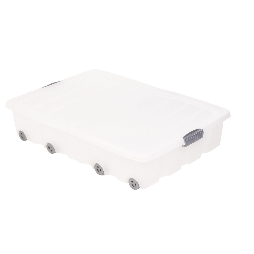 (Large (70L) (Out of Stock), White) 35/45/70L Under Bed Plastic Storage Box Wheels+Lid