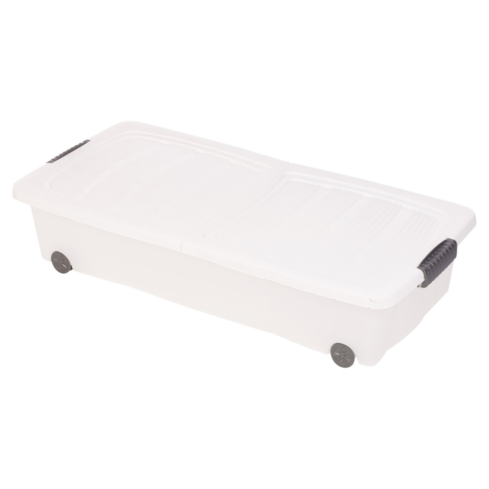 (Medium (45L), White) 35/45/70L Under Bed Plastic Storage Box Wheels+Lid