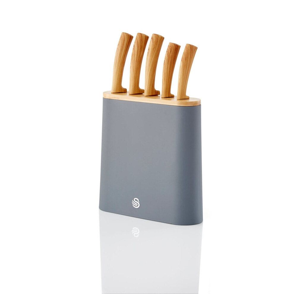 Swan Nordic 5 Piece Knife Block Wooden Handle