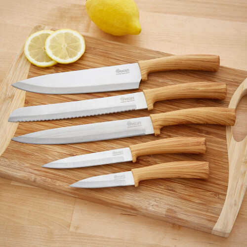 Swan Nordic 5 Piece Knife Block Wooden Handle on OnBuy