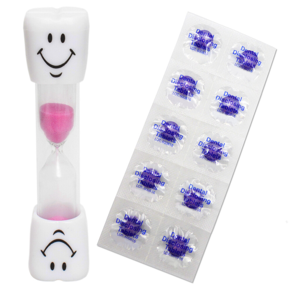 Dental Aesthetics Pink (Pink) Smile Toothbrush Timer & 10 Disclosing Tablets ~ Kids 2 Minute For Dental Plaque