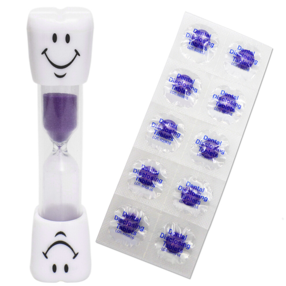 Dental Aesthetics Purple (Purple) Smile Toothbrush Timer & 10 Disclosing Tablets ~ Kids 2 Minute For Dental Plaque