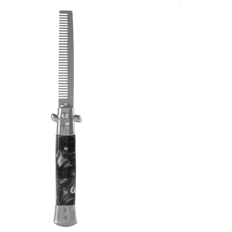 Tmishion Unisex Not,Specified Switchblade Folding Comb, Automatic Stainless Steel Pocket Comb For Men, Hair Styling And Hair Care