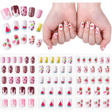 72pcs Kids Pre-glued Full-Cover Artificial Nails – 3 Cute Styles, Safe ABS, Easy Press-On Nails for Girls 6+, DIY Nail Art Gift