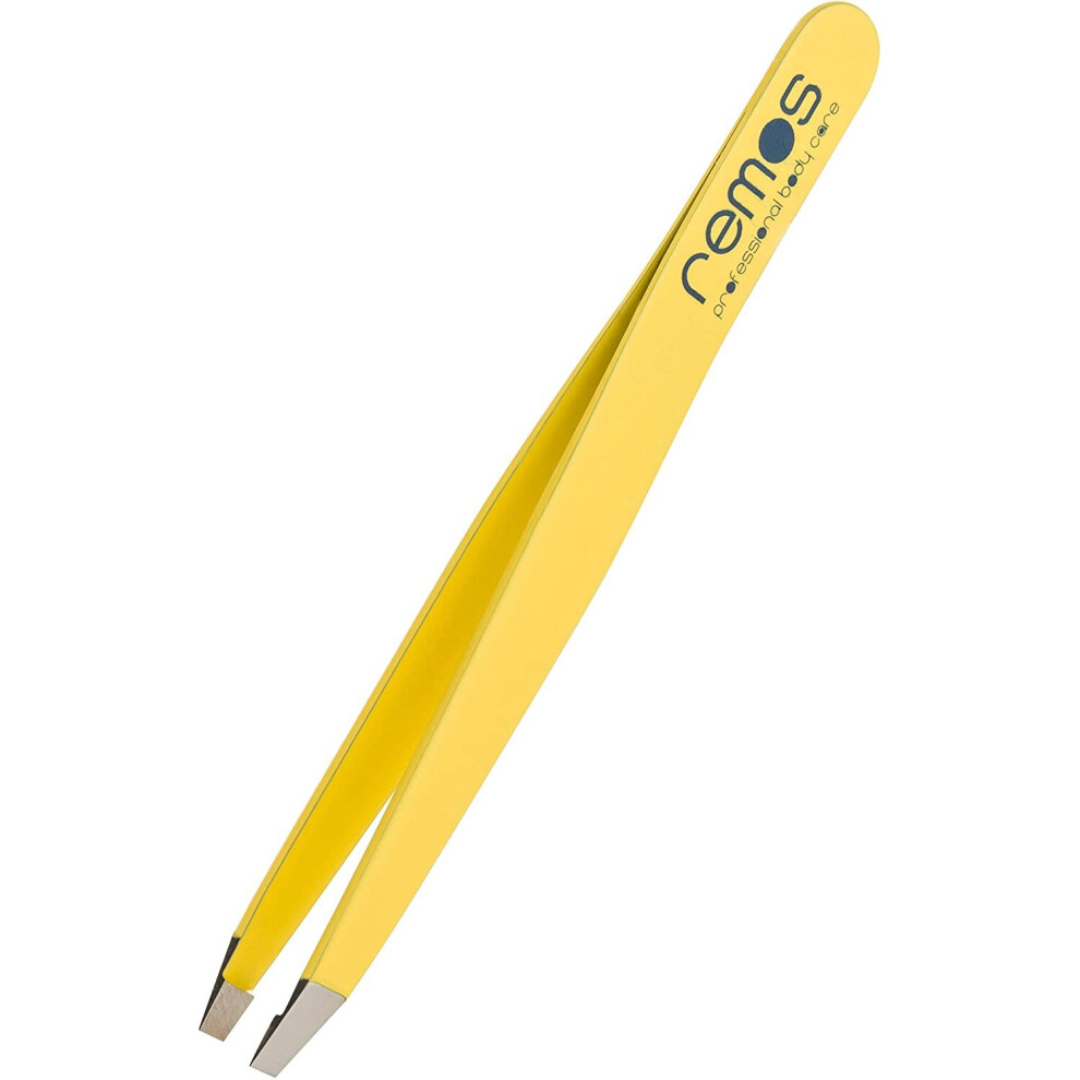 Yellow Remos Professional Eyebrow Tweezers With Straight Tip - Stainless 9.5 Cm