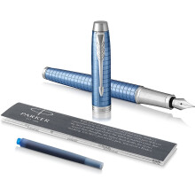 Parker IM Fountain Pen, Premium Blue, Medium Nib with Blue Ink Refill